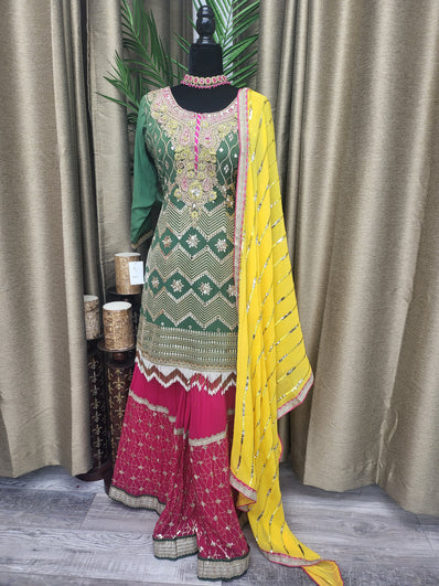 Party wear Sharara suit in Green Color --PSH46