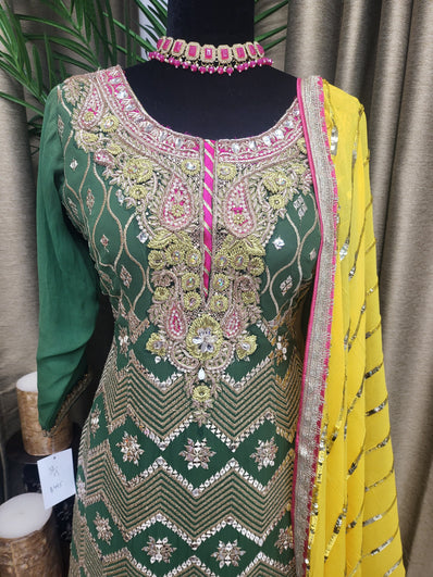 Party wear Sharara suit in Green Color --PSH46