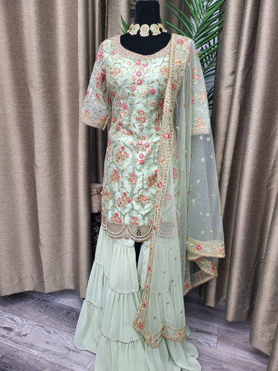 Party wear Sharara suit in Light green Color --PSH44