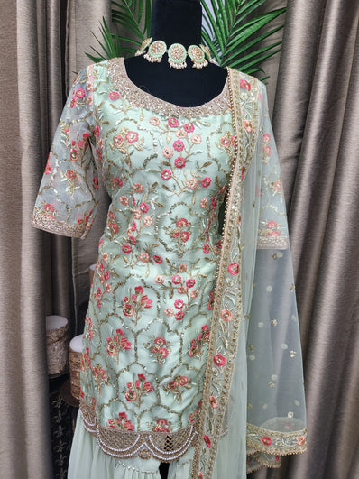 Party wear Sharara suit in Light green Color --PSH44
