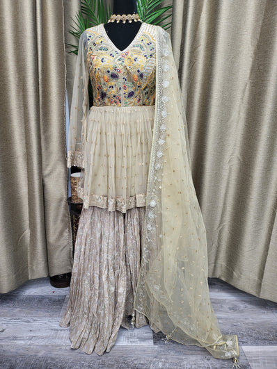 Party wear Sharara suit in Light Golden  Color --PSH42