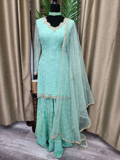 PSH32 Sharara Suit in Sea Green