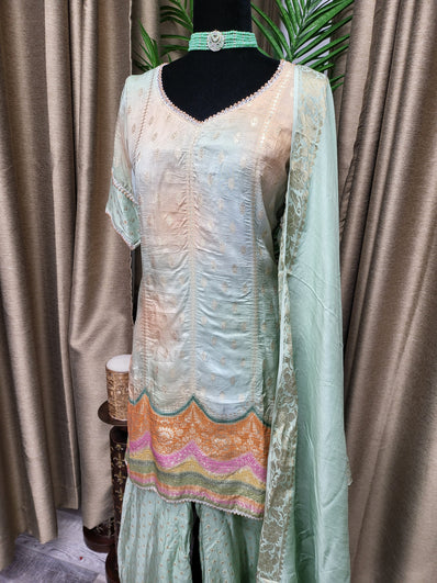 Party wear Sharara suit in Sea Green Color --PSH40