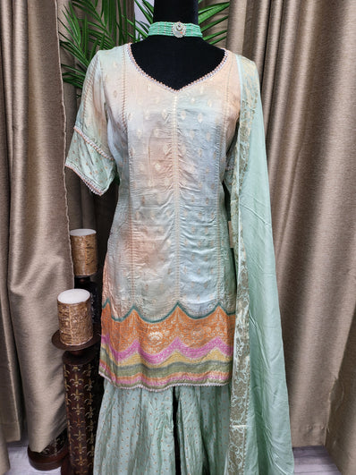 Party wear Sharara suit in Sea Green Color --PSH40