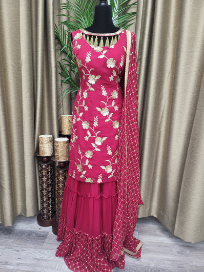 PSH28 Sharara Suit in Dark Pink