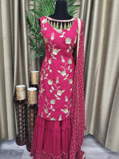 Party wear Sharara suit in Crimson  Color --PSH35