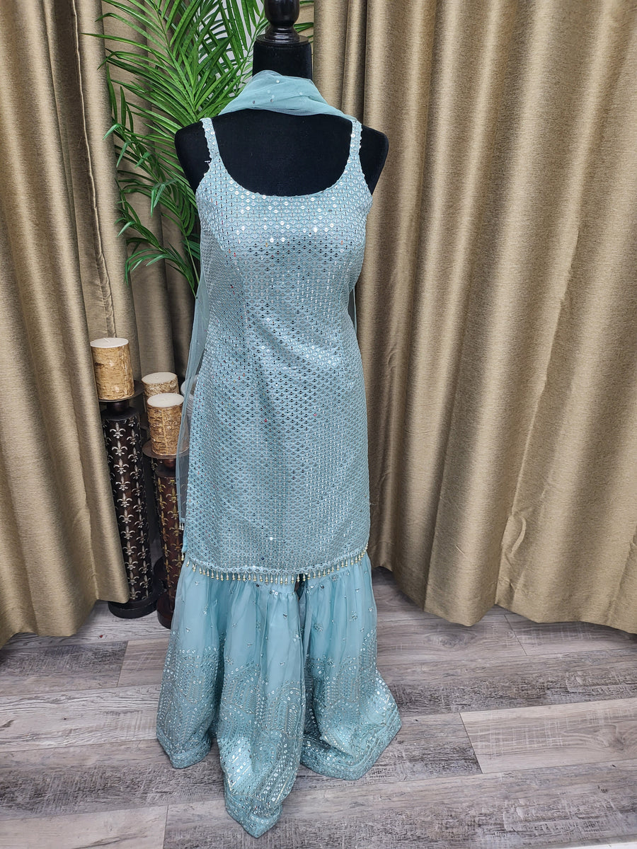 Party wear Sharara suit in Light blue Color --PSH33