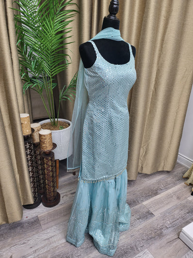 PSH24 Partywear Sharara Suit with Sequin work in Sky Blue