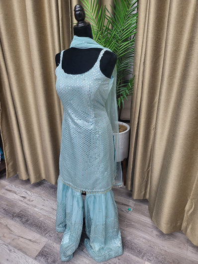 PSH24 Partywear Sharara Suit with Sequin work in Sky Blue