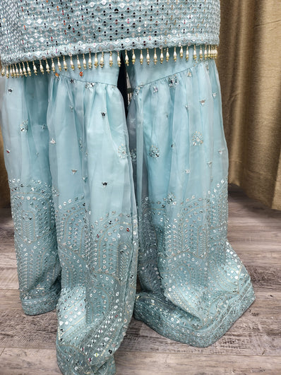 PSH24 Partywear Sharara Suit with Sequin work in Sky Blue