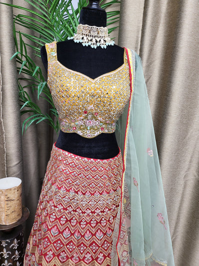 Party wear Lehenga in  Color Red