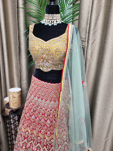 Party wear Lehenga in  Color Red