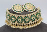Ethnic Meenakari & Pearl Choker Necklace Stud Set- Emerald Green