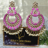 Laila Meenakari Chandbali Earrings -Fuscia