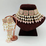 Piya Kundan Necklace set with Tikka - Pink