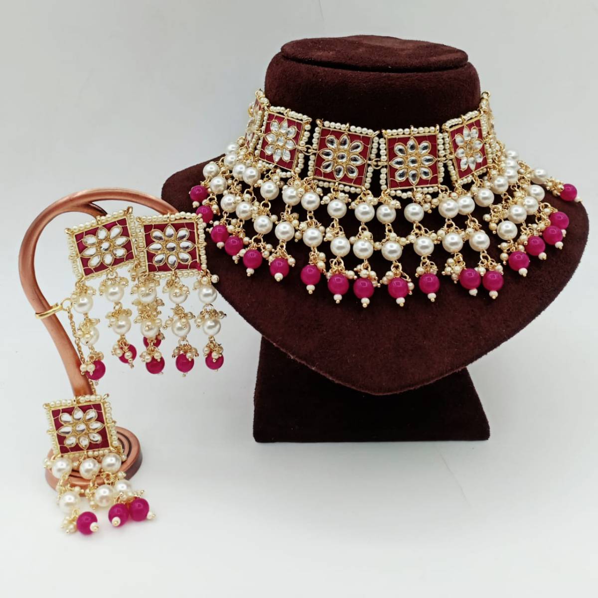 Piya Kundan Necklace set with Tikka - Red
