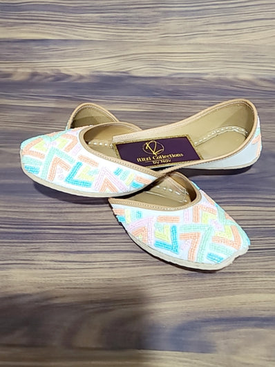 Punjabi Jutti- White with Pastel Beads