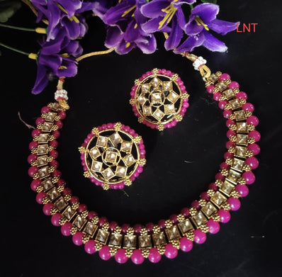 Riya Choker with Stud - Hot Pink