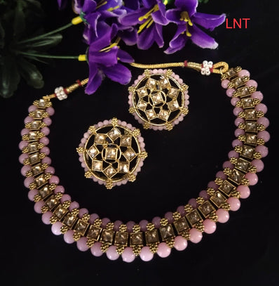 Riya Choker with Studs - Light Pink