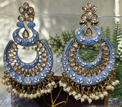 Laila Meenakari Chandbali Earrings - Grey
