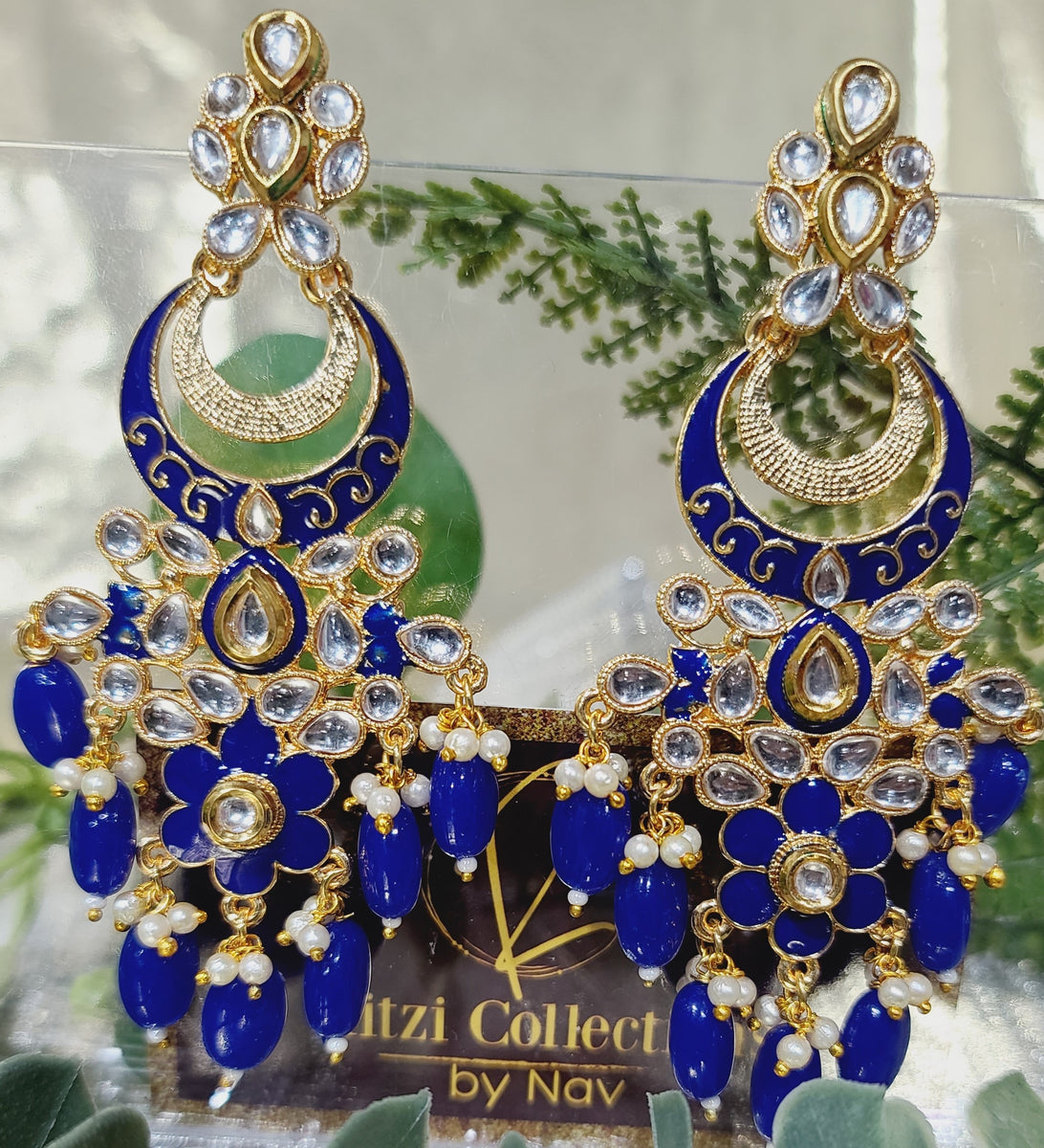Jeeva Meenakari Earrings- Royal Blue