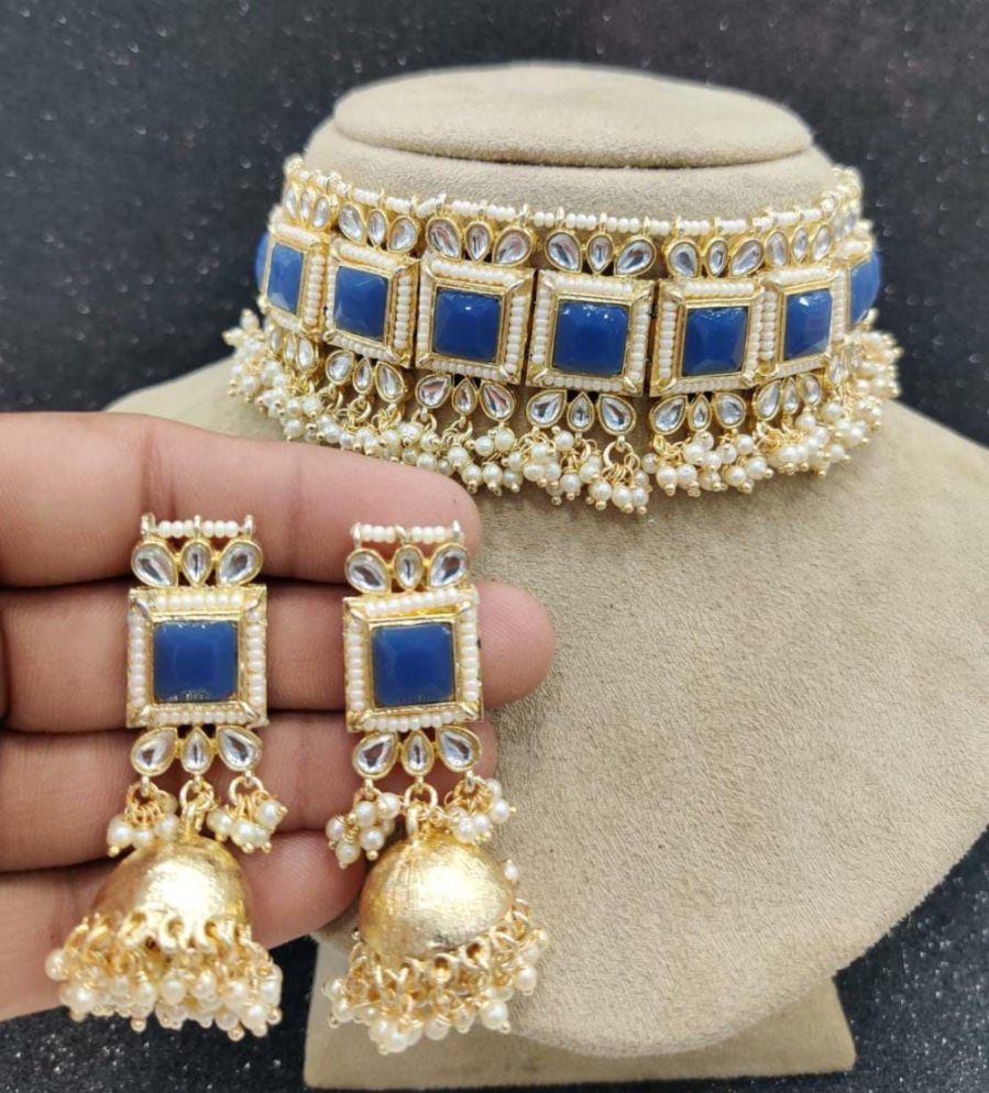 Meera Kundan Necklace set  - Blue