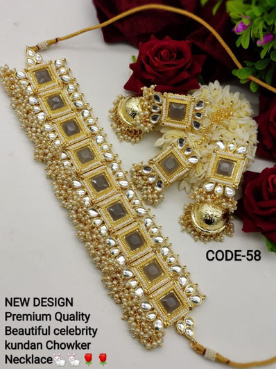 Manya Kundan Necklace set with Tikka - Grey