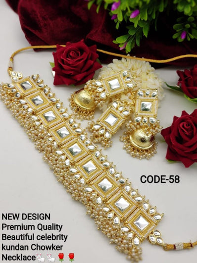 Manya Kundan Necklace set with Tikka - Clear White