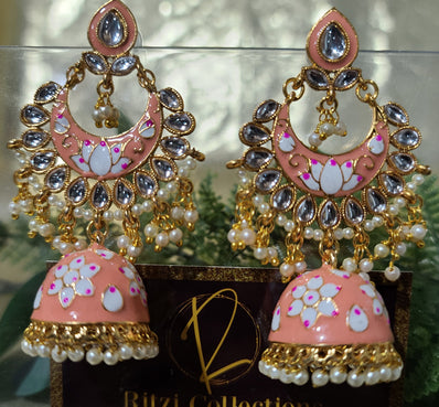 Rivaz Meenakari Jhumki Earrings - Peach