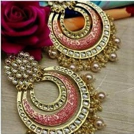 Keya Matt Finish Big Chandbali Kundan & Pearl Meenakari Earrings - Red