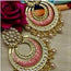 Keya Matt Finish Big Chandbali Kundan & Pearl Meenakari Earrings - Red