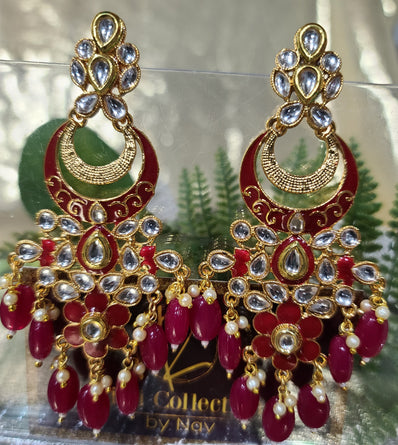 Jeeva Meenakari Earrings- Mulberry